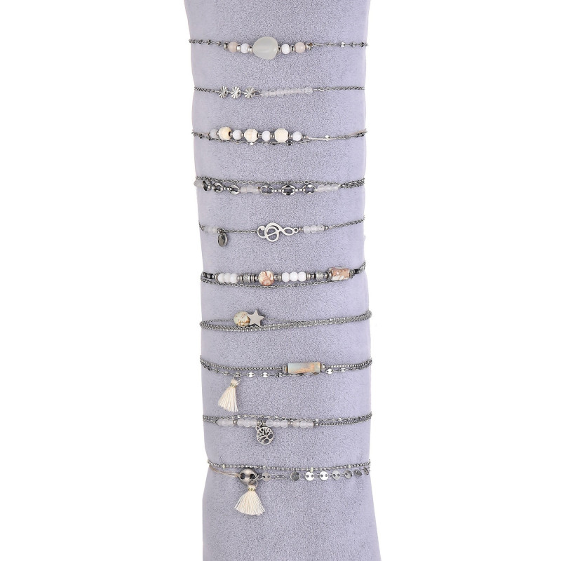 Unice - Lot de 10 bracelets Acier argenté blanc