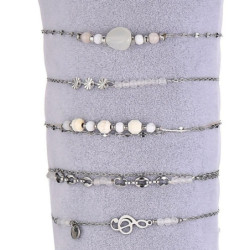 Unice - Lot de 10 bracelets Acier argenté blanc