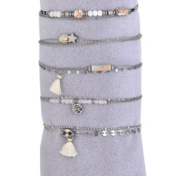 Unice - Lot de 10 bracelets Acier argenté blanc