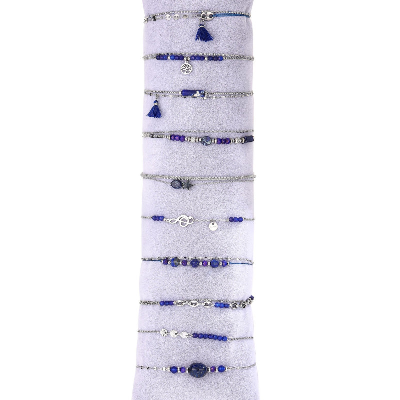 Unice - Lot de 10 bracelets Acier argenté bleu