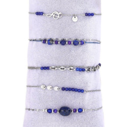 Unice - Lot de 10 bracelets Acier argenté bleu