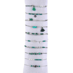 Unice - Lot de 10 bracelets Acier argenté vert