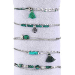 Unice - Lot de 10 bracelets Acier argenté vert