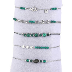 Unice - Lot de 10 bracelets Acier argenté vert