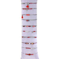 Unice - Lot de 10 bracelets Acier argenté rouge