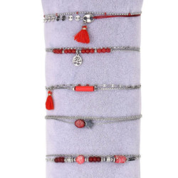 Unice - Lot de 10 bracelets Acier argenté rouge