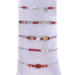 Unice - Lot de 10 bracelets Acier argenté rouge