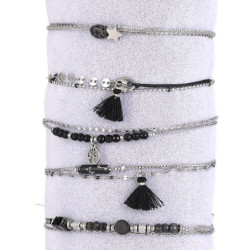 Unice - Lot de 10 bracelets Acier argenté noir