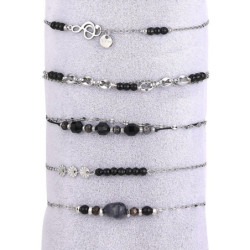 Unice - Lot de 10 bracelets Acier argenté noir