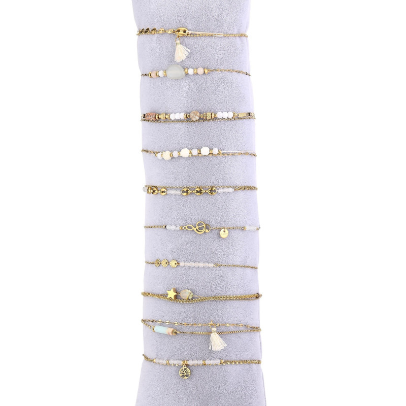 Unice - Lot de 10 bracelets Acier doré blanc