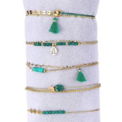 Unice - Lot de 10 bracelets Acier doré vert