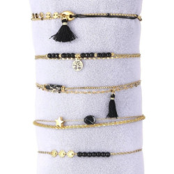 Unice - Lot de 10 bracelets Acier doré noir