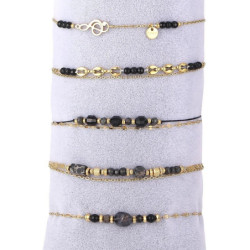Unice - Lot de 10 bracelets Acier doré noir