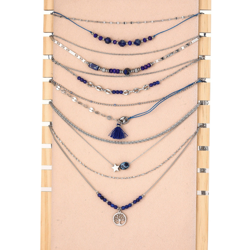 Unice - lot de 6 colliers Acier argenté bleu