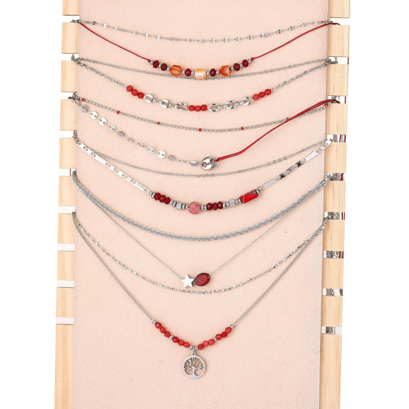 Unice - lot de 6 colliers Acier argenté rouge