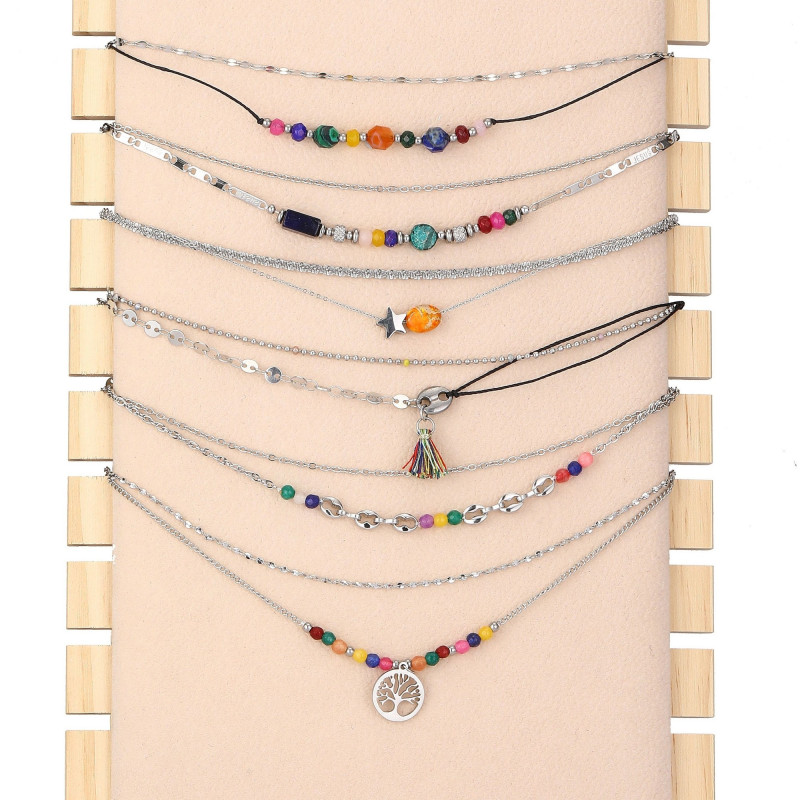 Unice - lot de 6 colliers Acier argenté multicolore