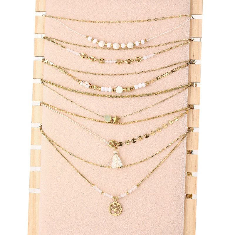 Unice - lot de 6 colliers Acier doré blanc