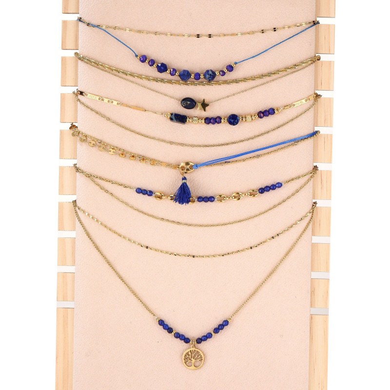 Unice - lot de 6 colliers Acier doré bleu