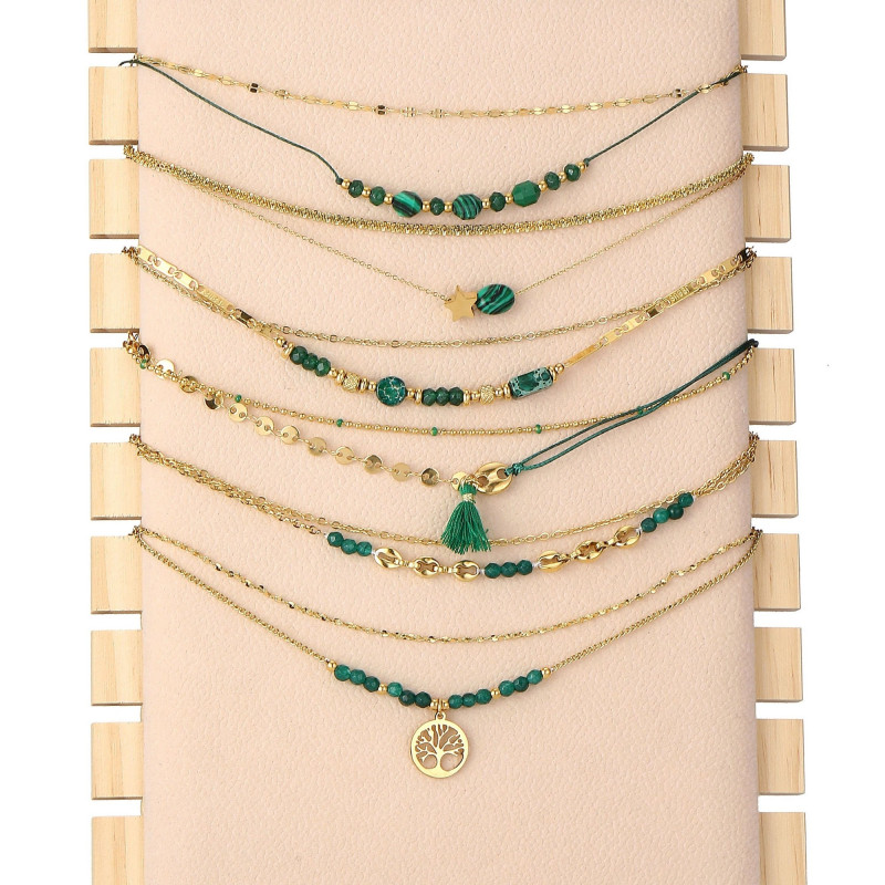 Unice - lot de 6 colliers Acier doré vert