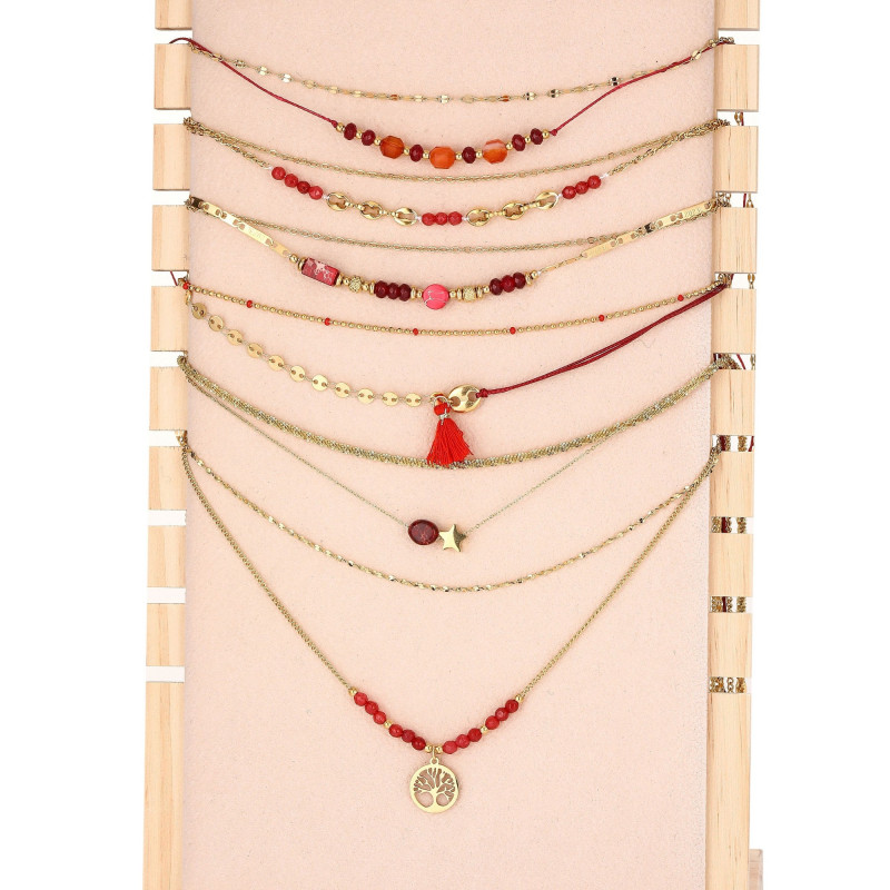 Unice - lot de 6 colliers Acier doré rouge