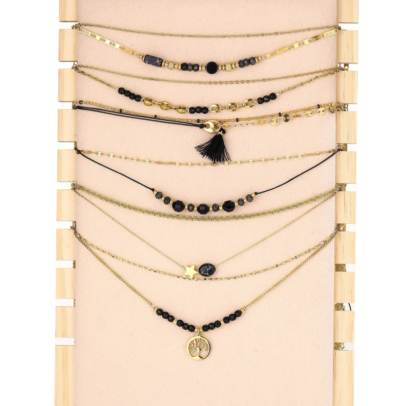 Unice - lot de 6 colliers Acier doré noir