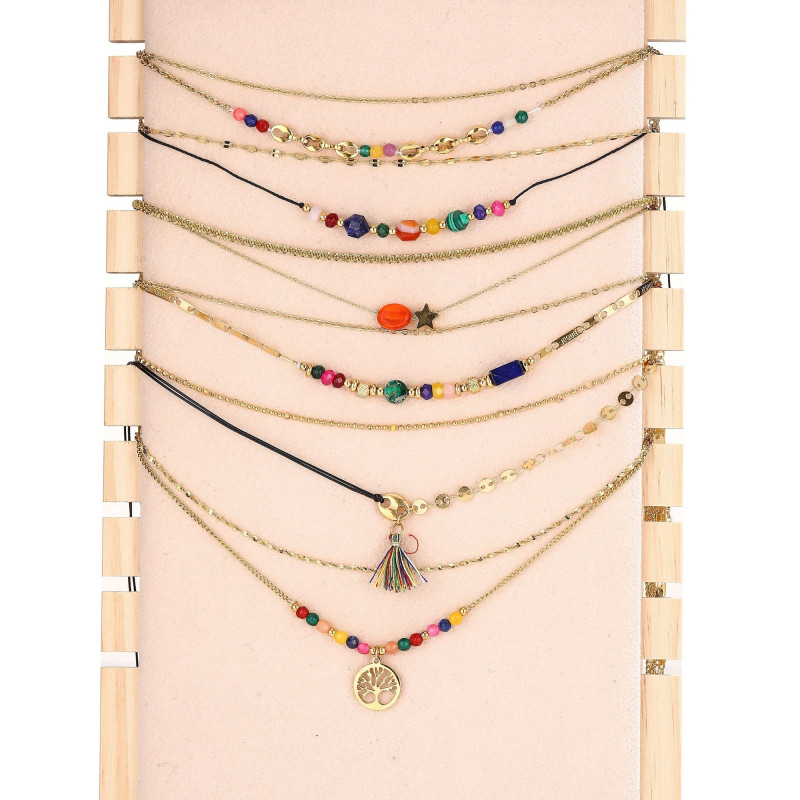 Unice - lot de 6 colliers Acier doré multicolore