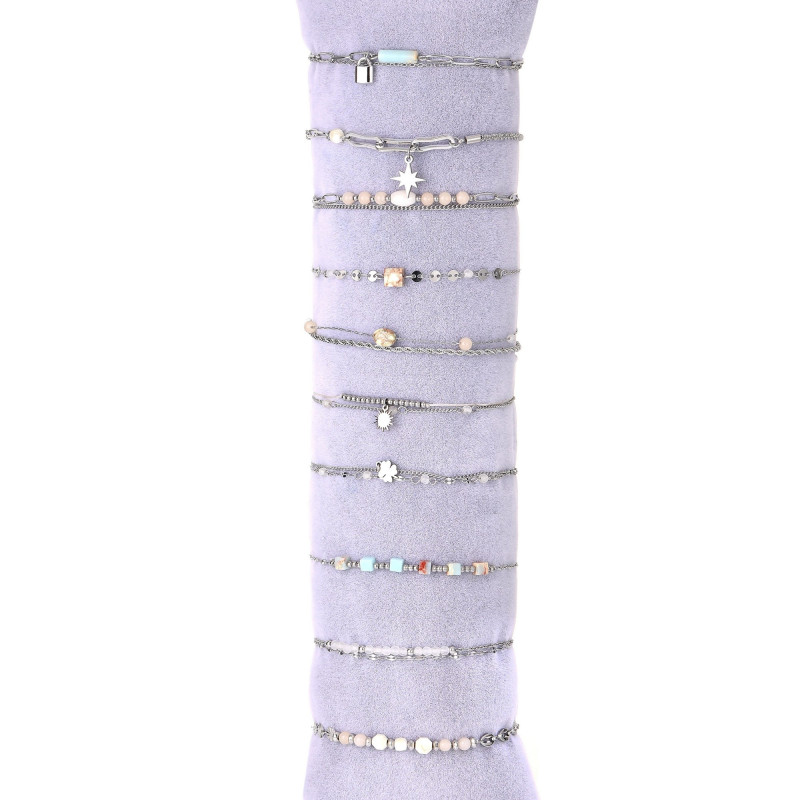 Urielle - Lot de 10 bracelets Acier argenté blanc