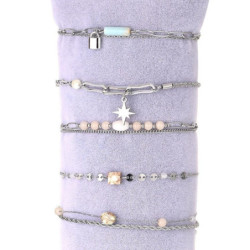 Urielle - Lot de 10 bracelets Acier argenté blanc