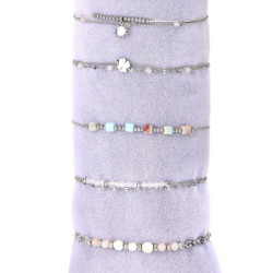 Urielle - Lot de 10 bracelets Acier argenté blanc
