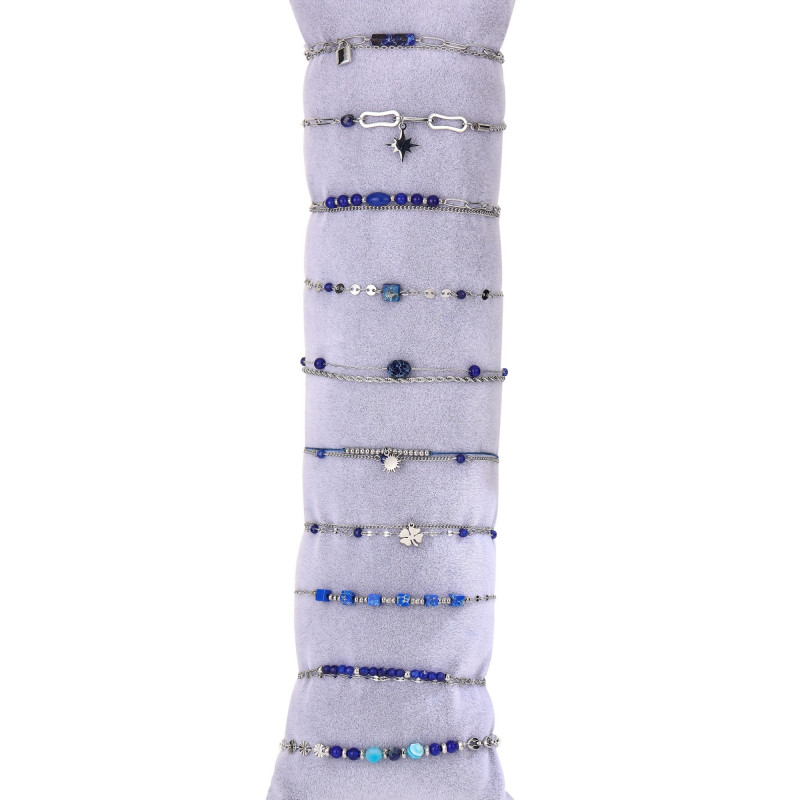 Urielle - Lot de 10 bracelets Acier argenté bleu