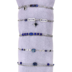 Urielle - Lot de 10 bracelets Acier argenté bleu