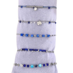 Urielle - Lot de 10 bracelets Acier argenté bleu