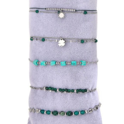Urielle - Lot de 10 bracelets Acier argenté vert