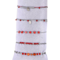Urielle - Lot de 10 bracelets Acier argenté rouge