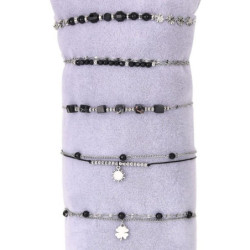Urielle - Lot de 10 bracelets Acier argenté noir