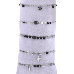 Urielle - Lot de 10 bracelets Acier argenté noir