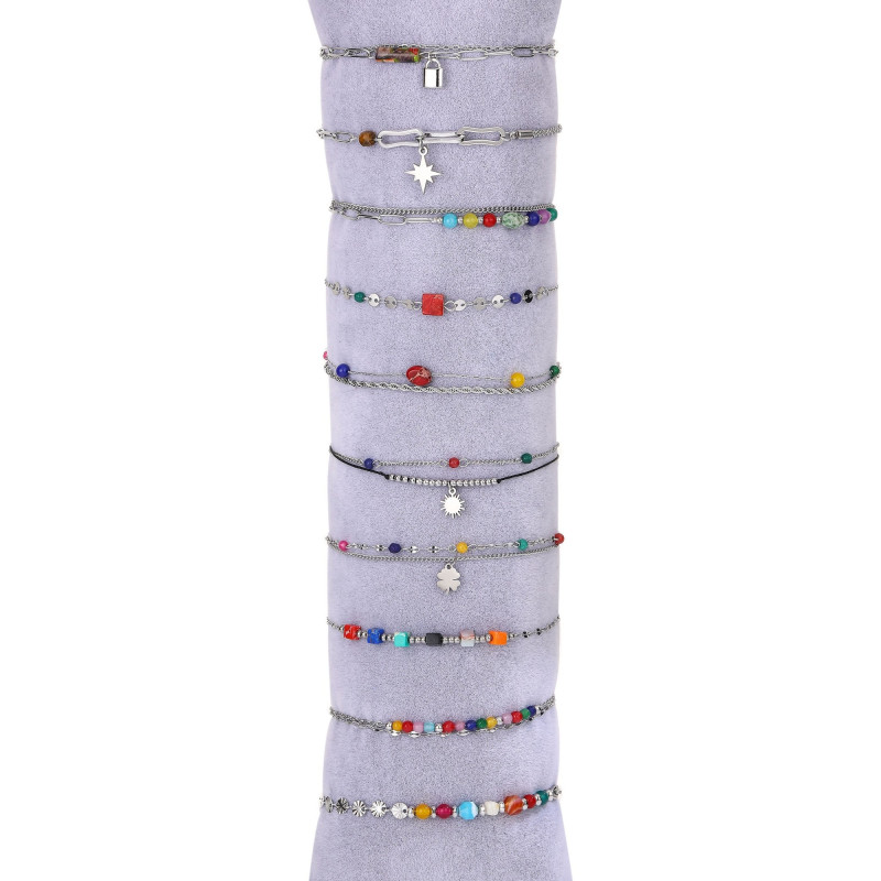 Urielle - Lot de 10 bracelets Acier argenté multicolore