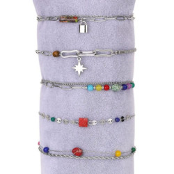 Urielle - Lot de 10 bracelets Acier argenté multicolore