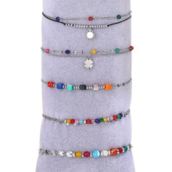 Urielle - Lot de 10 bracelets Acier argenté multicolore