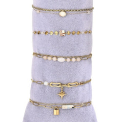Urielle - Lot de 10 bracelets Acier doré blanc