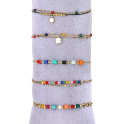 Urielle - Lot de 10 bracelets Acier doré multicolore