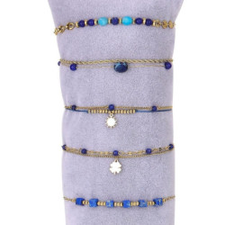 Urielle - Lot de 10 bracelets Acier doré bleu