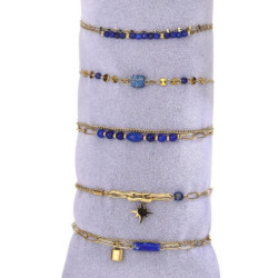 Urielle - Lot de 10 bracelets Acier doré bleu
