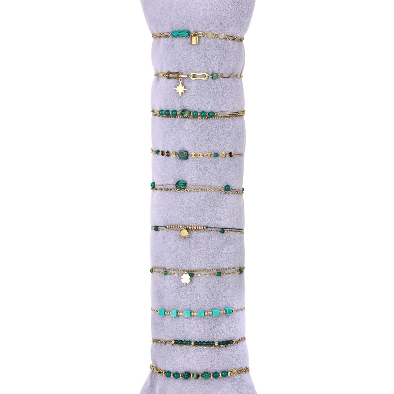 Urielle - Lot de 10 bracelets Acier doré vert