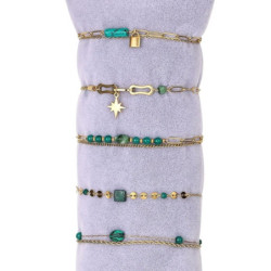 Urielle - Lot de 10 bracelets Acier doré vert