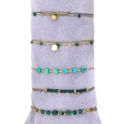 Urielle - Lot de 10 bracelets Acier doré vert