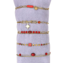 Urielle - Lot de 10 bracelets Acier doré rouge