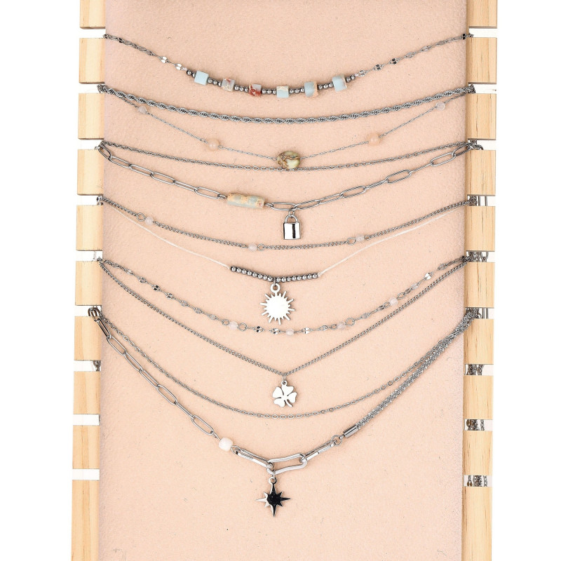 Urielle - Lot de 6 colliers Acier argenté blanc