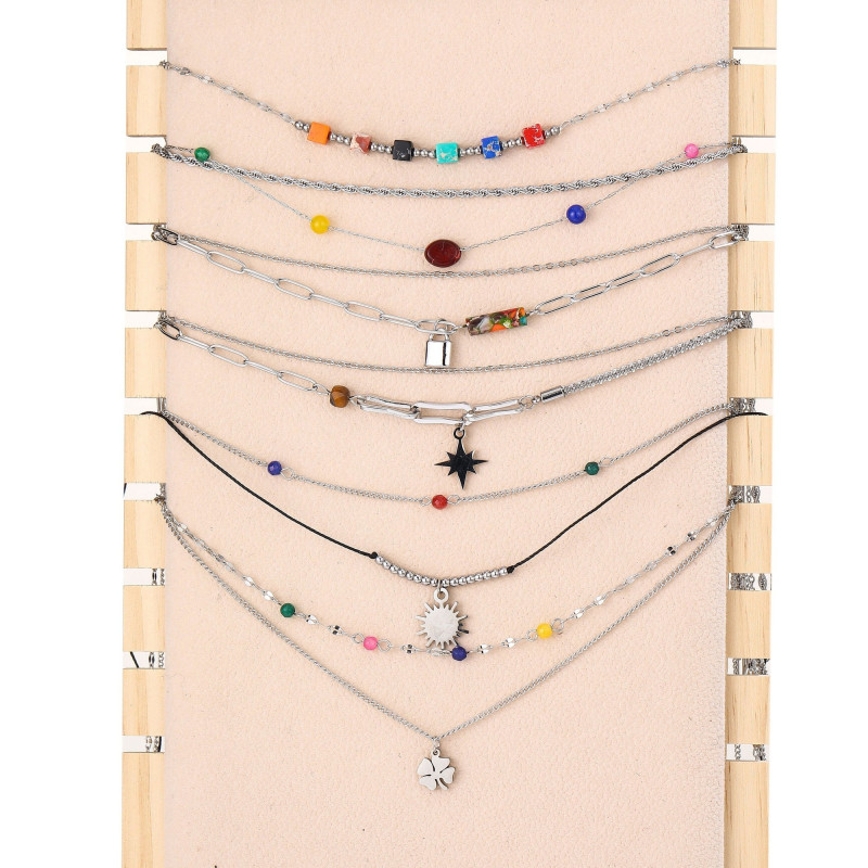 Urielle - Lot de 6 colliers Acier argenté multicolore