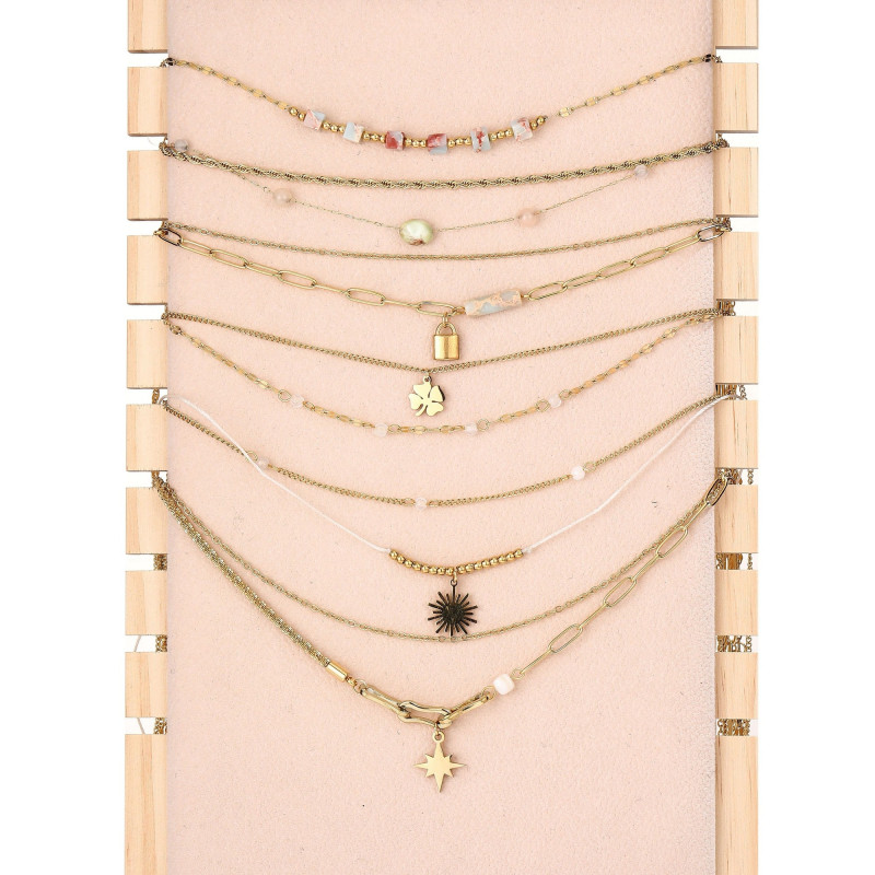 Urielle - Lot de 6 colliers Acier doré blanc